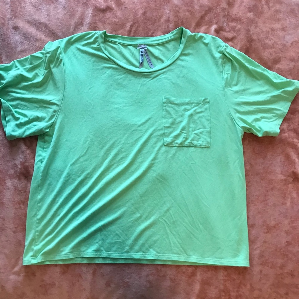 Lime green front-pocket tee